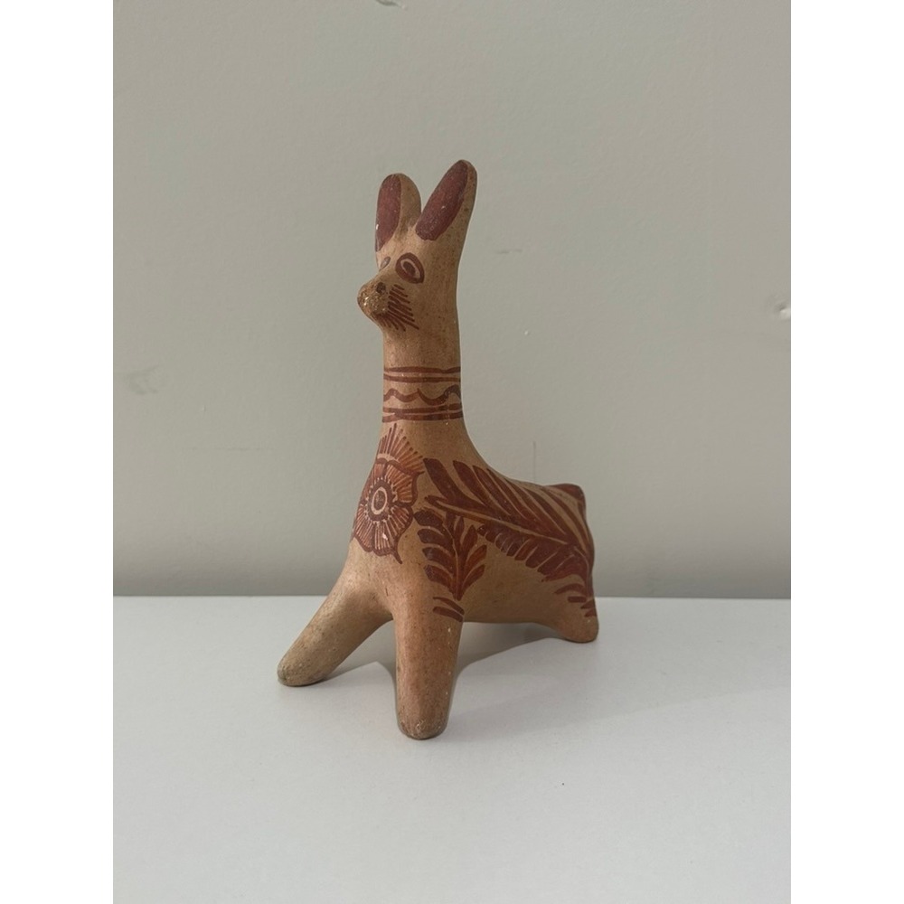 Vintage Hand Painted Clay Pottery Folk Art Animal Figurine Decor 7"
